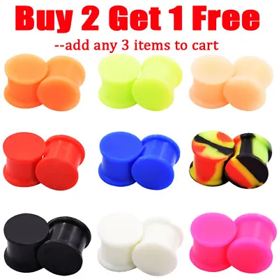 PAIR-SOLID Silicone Ear Skins-Ear Gauges-Soft Ear Tunnels Plugs-Glow In The Dark • $2.99