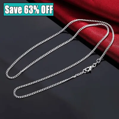 Men Women 16-30'' 2mm 925 Sterling Silver Necklace Lobster Clasp Chain Gifts • £2.87