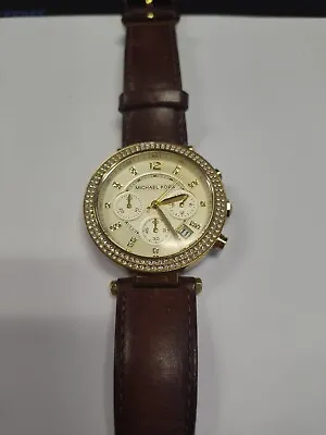 Michael Kors Parker MK2249 Women's Chronograph Watch Brown Leather Band New Batt • $50