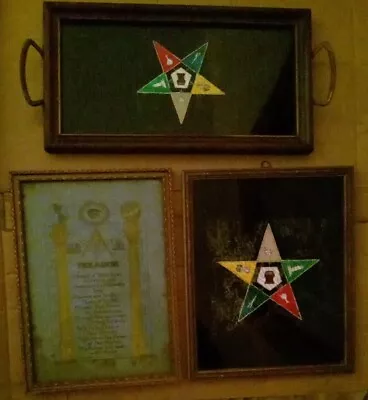 Lot Of 3 Vintage Masonic Glass Framed Pictures - 2 Colored Stars & 1 Decree Poem • $59.99
