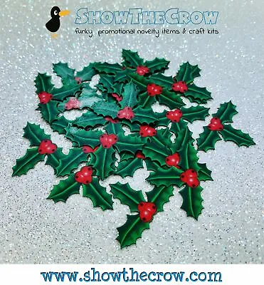 100PCS Christmas Mini Holly & Berries Leaves Embellishments DIY Craft Deco... • £2.95