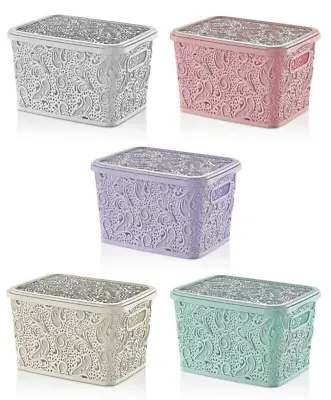 Small Large Lace Plastic Storage Box Lid Basket Container Kitchen Home Office • £9.49