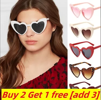 Women's Retro Lolita Sunglasses Love Heart Shape Vintage Womens UV400 Sunglasses • £1.79