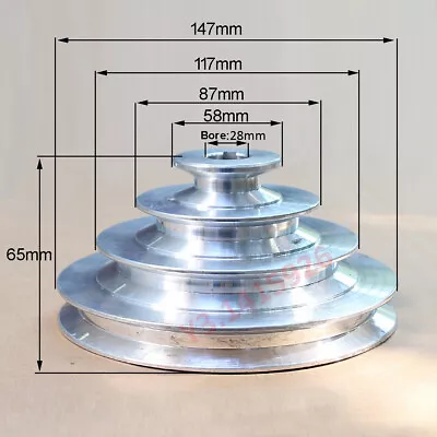 OD147mm 4 Step Pulley 28mm Bore For 1/2"=12.7mm Belt Width - Cast Aluminum • $40.60