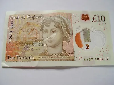 AA37 Bank Of England £10 Ten Pound Note THE QUEEN Plastic/Polymer AA37 435017 • £22.50