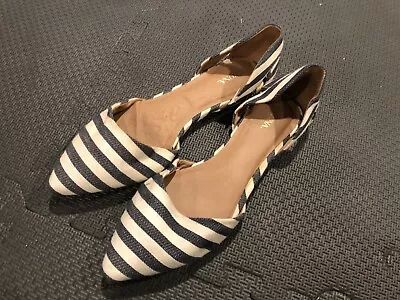 NEW Merona Blue White Nautical Striped Open Side Pointed Flats Shoes-9-$45 • $19.99