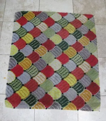 £45 • Buy Vintage Handmade Latch Hook Rug Geometric Retro 50's 60's Wool 36'' X 43''