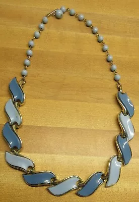 VTG SIGNED CORO Light Blue Silver Tone Metl 18  ADJ TO CHOKER Bead Necklace Hook • $12.99