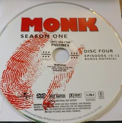 Monk - Season 1 (DVD Disc 4 Only 2004) • $3.99