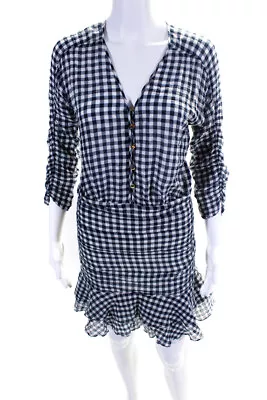 Veronica Beard Womens Cotton Check Print Tiered Dress Blue White Size 2 LL19LL • $19.99