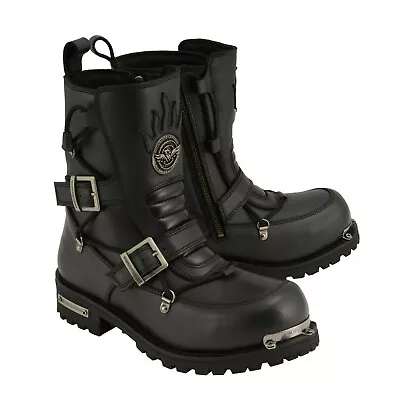 Milwaukee Leather MBM9076 Men’s Black 'Tactical' Logger Leather Boots W/ Buckles • $132.99