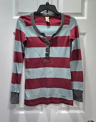 Vintage ONeill S Small Womens Striped Henley Tee T Shirt Fitted • $12.99