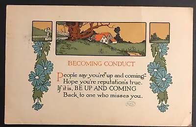 Antique Postcard “Becoming Conduct” Cute Poem & Art Scene • $5.69