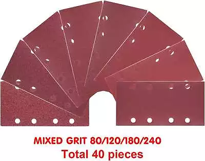 40X Hook&Loop 1/3 Sanding Sheets Sander Sandpaper Pads Mixed 80/120/180/240 Grit • $31.29