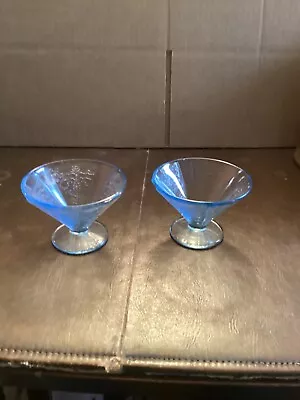 2 Federal Depression Glass Blue Madrid Cone Shaped Footed Sherbet/Dessert Cups • $15