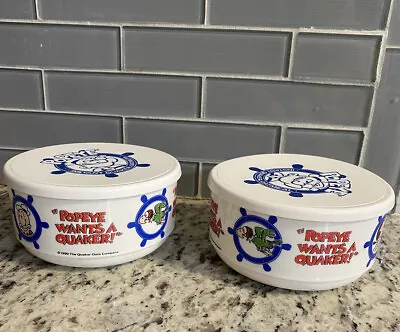 Vintage Pair Of 1990 Popeye Oatmeal Bowls For Quaker Oatmeal With Lids • $31.40