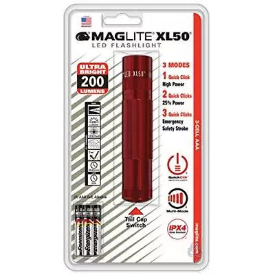 Maglite XL50 LED 3-Cell AAA Flashlight Red • $36.49