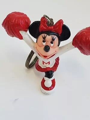 Vintage Disney Minnie Mouse Cheerleader Keychain Figure PVC 2   Red White • $3.50
