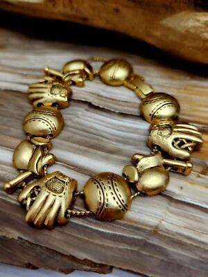 $34.88 • Buy Bracelet Vintage Gold Tone Softball Baseball Theme Slide Charm Bat Glove Ball 7 