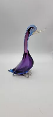 Murano Sommerso Art Glass Blue/purple Duck Sculpture Figurine Gold Fleck Vtg • $110