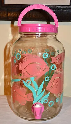 Ice Tea Lemonade Juice Water Beverage Dispenser GLASS PINK FISH GALLON Jar Jug • $18