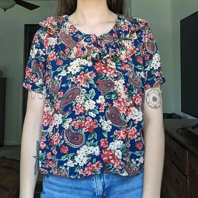 Floral Paisley Vintage Ruffle Collar Blouse • $24