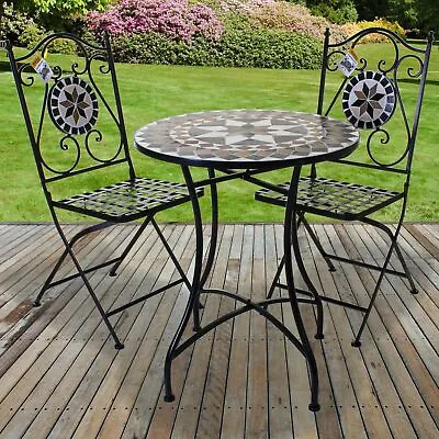 Mosaic Bistro Set Outdoor Patio Garden Furniture Dining Set Table Folding Chairs • £59.99