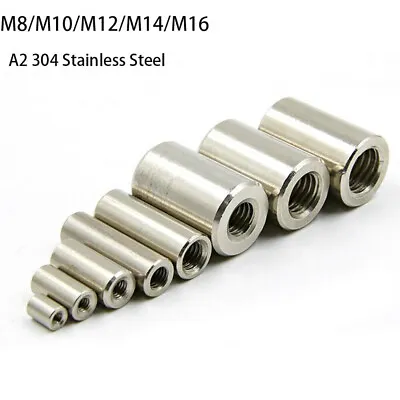 M8 M10 -M16 Female Threaded Sleeve Rod Bar Stud Round Connector Nut Bolt Fixings • £3.06