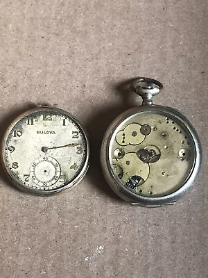 Vintage Pocket Watch Case With Movement Plus Bulova  PW For Parts Or Repair • $12.50