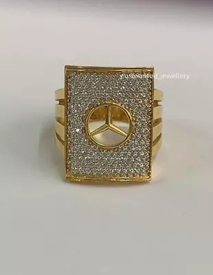 1.10Ct Round Cubic Zirconia Men's Mercedes Cluster Ring 14k Yellow Gold Finish • $190.50