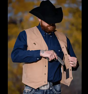 $74.95 • Buy Wyoming Traders Mens Texas Conceal Carry Snap Up Canvas Ranch Wear Vest