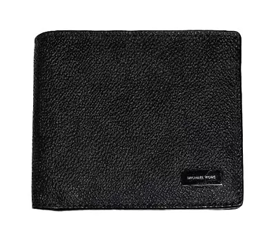 MICHAEL KORS Black Genuine Leather Bifold Wallet | Men's Textured Grain Logo • $14.99