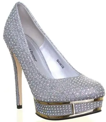 Womens Ladies Gold Trim Diamond Encrusted High Heel Shoes In Black Size UK 3 - 8 • £11.99