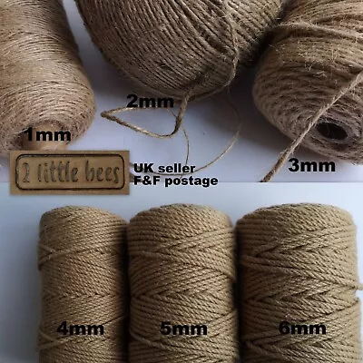 Natural Brown Jute Twine Rope 1-6mm Rustic String Burlap Cat Scratching Garden • £3.50