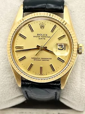 Rolex 1503 Oyster Perpetual Date Champagne Dial 18K Yellow Gold Leather Strap • $5995