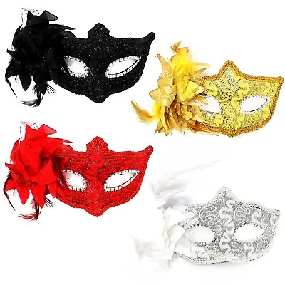 Lace Sequin Flower  Aletta  Masquerade Mask Halloween Prom Ball  (Choose Colour) • £4.49