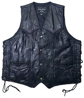 Navarre Leather Co Buffalo Leather Italian Stone Design Men's Fringe Biker Vest • $25