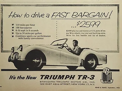 Triumph TR-3 Sport Performance Roadster Mancave Auto Shop Vintage Print Ad 1956 • $12.77