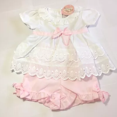 Baby Girl Dress Pants Set Bow Pink/white Christening  0 - 3 M 3-6 M 6-9 Months • £11.99