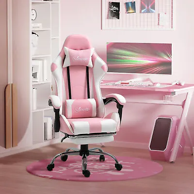Racing Gaming Chair W/ Lumbar Support Home Office Desk Gamer Recliner Pink • £109.99