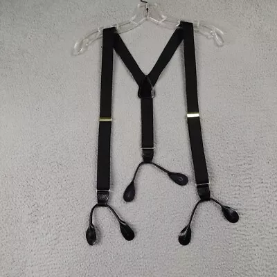 Black Stretch Suspenders Adjustable Black Leather Button On Style Mens Braces • $16.49