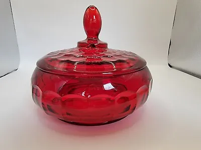 Vintage Viking Glass Candy Dish & Lid Georgian Ruby Red 5 3/4  D • $37.50