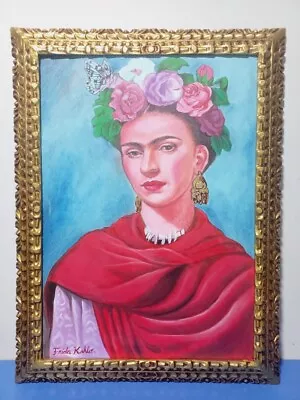 Frida Kahlo (Handmade) Oil Painting On Canvas Signed & Stamped  Framed  64x84 Cm • $890