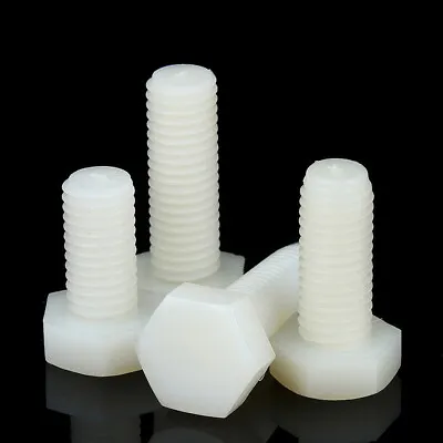 M8 M10 M12 Nylon Plastic Hex Bolt Head Fully Threaded Set Screws Bolts White • £3.23