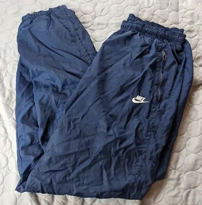 Rare Vintage 1990s Shiny Nylon Tracksuit Bottoms Pants - Navy Blue -W32 L33 • £39.75