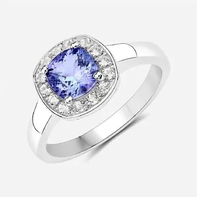 6MM Cushion Natural Tanzanite 925 Sterling Silver Halo Accents Women Ring • £57.84