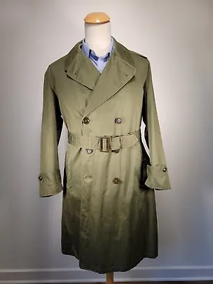 Vintage US Army Issue Green Medium 40 M Double Breasted Trench Coat Military • $49.99