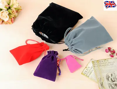 UK Luxury Soft Velvet Gift Pouches Jewellery Drawstring Wedding Party 3 Sizes • £1.89