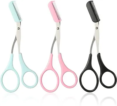 Eyebrow Scissors Eyelash Hair Comb Trimmer Stainless Steel Eyebrows Tool Pink UK • £3.99