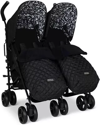 Cosatto Supa Dupa 3 Double Pushchair In Silhouette With Footmuffs And Raincover • £299.95